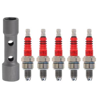 Imagem de Windance 5 peças de vela de ignição de 3 eletrodos de alto desempenho para motocicleta ATV Scooter Pit Dirt Bike Quadwith chave de soquete, substituição de vela de ignição para 50cc a 150cc (A7TC)