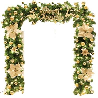 Imagem de Belas Guirlanda de Natal de vime de 220 cabeças pré-iluminado artificial beleza outono guirlanda para porta da frente operada por bateria interior ao ar livre guirlanda diverso