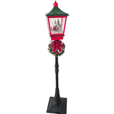 Imagem de Decoração Natal Luxo Poste Musical Com Led Neve Movimento Papai Noel e Boneco de Neve na Gangorra 1,84 metros