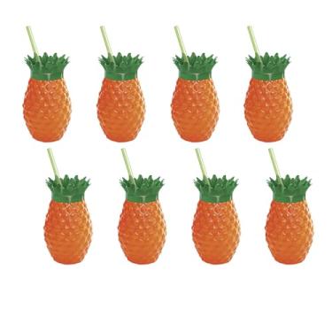 Imagem de 8 Copos Decorativo Canudo Lembrancinha Moana Tropical 300ml (Abacaxi Laranja)