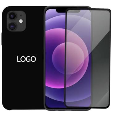 Imagem de Capa Aveludada e Película de Privacidade 3D para iPhone 12, Capinha Preta Premium e Película Anti-Espião