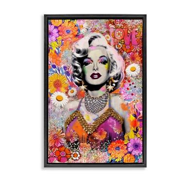 Imagem de Stupell Industries Arte de parede hippie Bedecked Marilyn em tela flutuante emoldurada por Jess Stempel, moldura flutuante preta, 53 x 78 cm