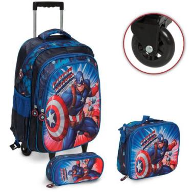 Imagem de Kit Mochila Escolar Masculina Capitão América Carrinho Azul - Plike