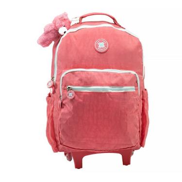Imagem de Mochila Escolar Mala com Rodas 16 Trendy Rosa com Chaveiro Pelúcia 12441 - Xeryus