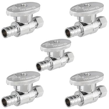 Imagem de HeSun Válvula de parada reta Pex de 5 peças, 1/5.1 cm PEX 3/20.3 cm OD parada reta de compressão, válvula de desligamento de 1/4 para banheiro, ASTM F1807