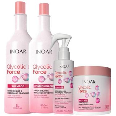 Imagem de Kit Inoar Glycolic Force Shampoo 1L + Condicionador 800ml + Máscara 50