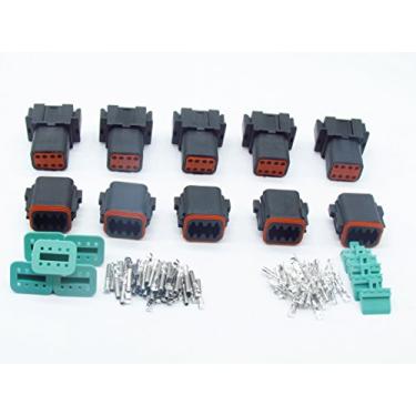 Imagem de CNKF 5 conjuntos de kits de conector DT à prova d'água selado plugue elétrico conector Deutsch 16-22AWG DT04-8P DT06-8S (8P, preto)
