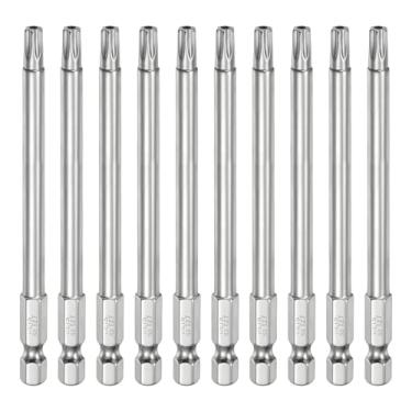 Imagem de HARFINGTON 10 peças T27 Bit Torx de segurança 1/10.2 cm haste sextavada 10.2 cm de comprimento S2 aço magnético resistente à adulteração, chave de fenda Torx cabeça Torx com furo para brocas de chave