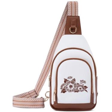 Imagem de Lizznoe Bolsa tiracolo feminina de couro com letra inicial pochete para viagem, presente para esposa e mãe, Branco/Marrom
