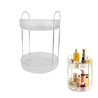 Imagem de Organizador Giratório 360 Graus Dois Andares Multiuso Transparente E Com Alças Metálicas Prata - Cozinha Escritorio Skincare E Maquiagem