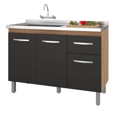 Imagem de Balcão Gabinete Para Pia Anyta 118cm 03 Portas Sem Tampo Savana Preto - Desk Design