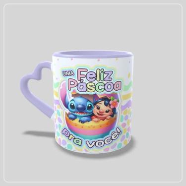 Imagem de Caneca com Alça de Coração Stitch - Feliz Páscoa - Jlssublimação, lilá
