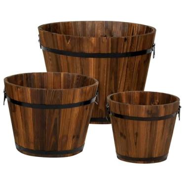 Imagem de WeiLaiKeQi Plantadores de barril de balde de madeira, vaso de flores Bolcony Officer Recipiente Decorativo Planta Pot para Garden Farmhouse Patio Farm, Style B