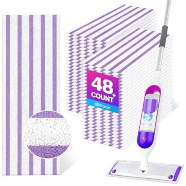 Imagem de UNIMADE Pacote com 48 almofadas de esfregão reutilizáveis e descartáveis compatíveis com Swiffer Powermop, substituições laváveis de microfibra para esfregões de 33 a 35 cm - Recargas de esfregão