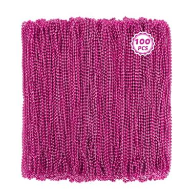 Imagem de Huskein 100 PCS Mardi Gras Beads, 33" Rosered Beaded Necklace Bulk, Breast Cancer Awareness Accessories Set, Carnival Beads Parade Throws for Baby Shower Supplies Festive Event Pirate Party Favors