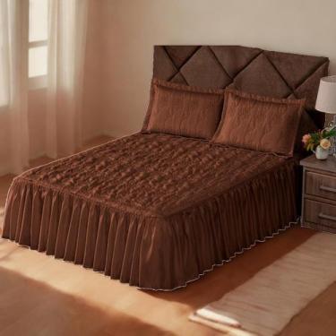 Imagem de Roupa de Cama Colcha Casal Padrao Bordada 03 Peças Sofisticada  Confor