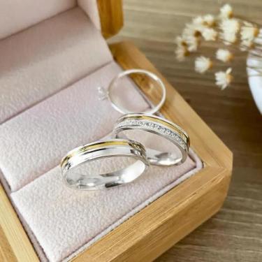 Imagem de Alianças de namoro Prata 950 com Fio de Ouro 4mm (Par) - sheju joias