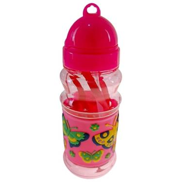Imagem de Garrafa De Água Suco Infantil Canudo em Silicone Garrafinha 420ml Escolar (Pink - Borboleta)