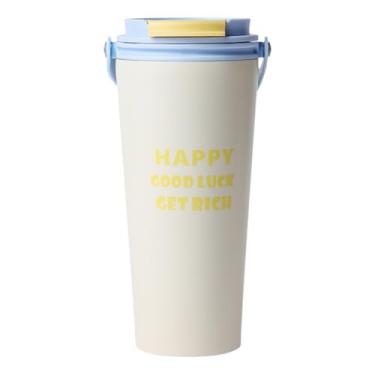 Imagem de Copo de café isolado de 500 ml com alça e canudo – Caneca de parede dupla de aço inoxidável para bebidas quentes e frias, copo de viagem à prova de vazamento para escritório, escola e aventuras ao ar