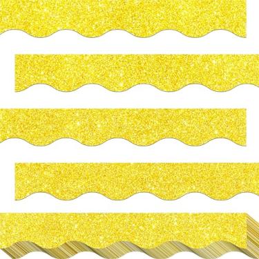 Imagem de Bordas de quadro de avisos de 1,8 m, 45 folhas de acabamento recortado dourado, paredes, mesas, janelas, portas, quadros-negros, decorações de quadros brancos para escola, sala de aula, casa e