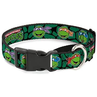Imagem de Teenage Mutant Ninja Turtles Coleira para cães com carinhas de tartaruga verde casco de 23 a 38 cm de largura