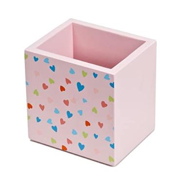 Imagem de Porta-lápis de madeira natural, organizador de lápis, mesa de escritório, suporte simples, suporte de lápis para meninas, organizador de lápis, pote (cor: Rosa)