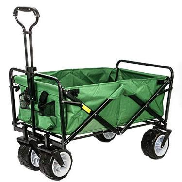 Imagem de Carrinho de praia, carrinho de mão dobrável – rolamento de carga de 80 kg, roda off-road de 17 cm, alça giratória ajustável, adequado para compras, fotografia ao ar livre, pesca, acampamento