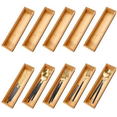 Imagem de TANEMUDO Pacote com 10 organizadores de gaveta de bambu, caixas empilháveis de madeira para cozinha, gavetas, banheiro, escritório, bandeja de talheres de madeira (30,5 x 7,6 x 5 cm)
