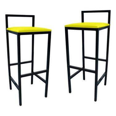 Imagem de Kit 2 Banqueta Alta Quadrada Industrial Cozinha Balcão Bar - Moveraço,