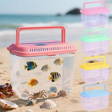 Imagem de Vodolo Aquário de praia para pegar e soltar, 4 unidades de contêineres de transporte de peixes, aquário portátil de viagem divertido, balde de peixe transparente de plástico, essenciais para férias na