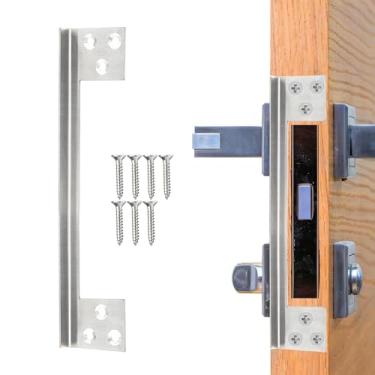 Imagem de Placa de proteção de trava de porta, placa de reforço de porta em forma de L de 18 cm, protetor de trava de segurança de porta de aço inoxidável, tampa de trava de porta para bloquear o acesso à