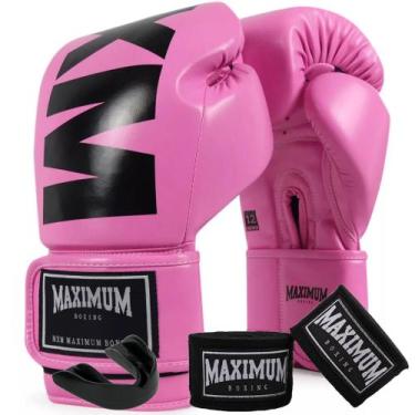 Imagem de Kit luva de boxe muay thai feminino mxm rosa/preto + bandagem 3m + pro