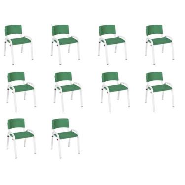 Imagem de Kit 10 Cadeiras Infantil Iso, Escola, Base Branco-Verde Escuro - J A G