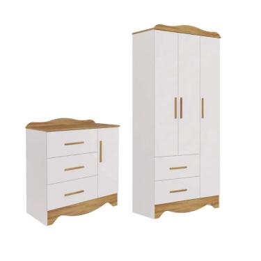 Imagem de Quarto Bebe Cômoda e Guarda Roupa Moveis Peroba Clara MDF Ls
