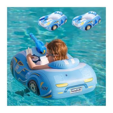 Imagem de BOffer Boias de Piscina Infantil Infláveis com Pistola de Água, PVC Grosso, Sem Virar, com 2 Alças e Assento Acolchoado a Ar, para Crianças de 1 a 3 Anos