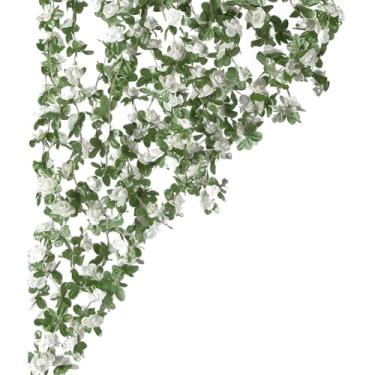 Imagem de GSHLLO 5 peças de guirlanda artificial de 2,5 m de flor de rosa artificial de videira de videira de rosa falsa para decoração realista de videira para casamento, Natal, branco