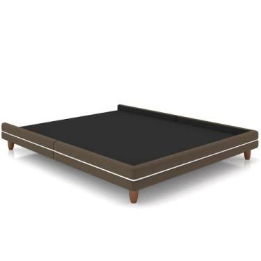 Imagem de Cama Casal Base Box Pés Madeira 148cm Suném P05 Veludo Marrom - Lyam D