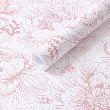 Imagem de GloryTik Papel de parede floral Peel and Stick Boho 43,9 cm x 299,7 cm Papel de parede removível autoadesivo rosa e branco papel de parede moderno para quarto e banheiro