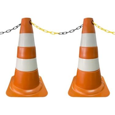 Imagem de 2 Cones de Sinalização para Estacionamento 50cm e 2m de Corrente de Isolamento (Laranja e Branco)