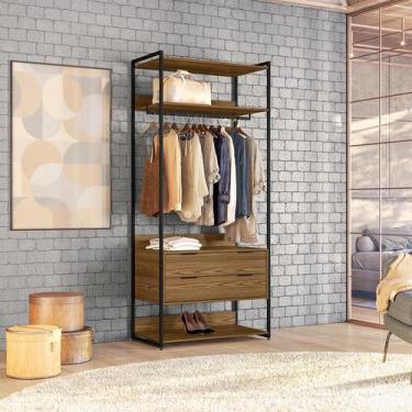 Imagem de Guarda-Roupa Closet Mital com Cabideiro 2 GV Conhaque e Preto - Mobly