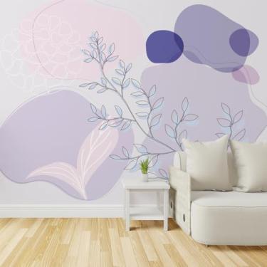 Imagem de Papel de Parede Folhagem e Plantas Boho Orgânico Lilás 9m²