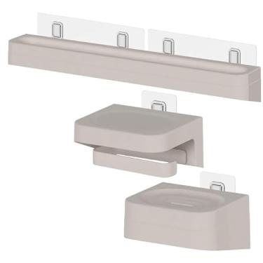 Imagem de Kit Para Banheiro Saboneteira +Porta Papel Higiênico+ Suporte Toalheiro de Parede Instalação Adesiva Ultra Click Sem Furo Linha Eleve - Ou (Bege)