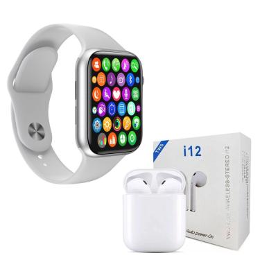 Imagem de Kit 1 Smartwatch Branco Pulseira + Fone I12 Tws