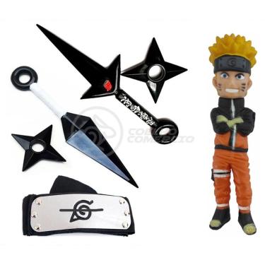 Imagem de Kit Boneco Naruto 15Cm + 2 Shuriken + 1 Bandana + 2 Kunai