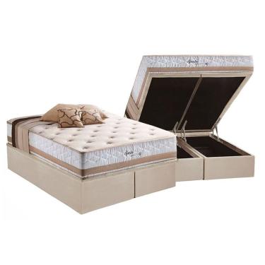 Imagem de Kit Cama Box Baú Queen Maxspring Spain com Colchão Molas Ensacadas Suede Bege Herval
