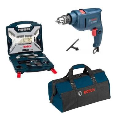 Imagem de Furadeira Elétrica 127V 450W Bosch Kit Com Brocas E Bolsa Azul Compart