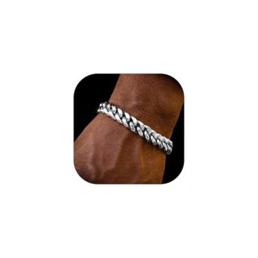 Imagem de ChainsHouse Pulseira masculina de elos cubanos, aço inoxidável/preto/banhado a ouro 6 mm/10 mm/14 mm de largura, 19 cm/21 cm de comprimento, caixa de presente, 7.5 inch, Metal