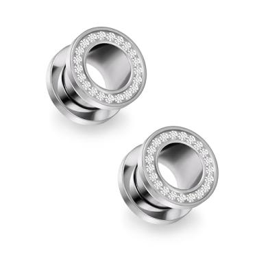 Imagem de Ruifan Calibres para orelhas ASTM F136 titânio joia transparente CZ único alargador parafuso túnel calibres brincos expansor de orelha kit alargadores alargadores alargadores piercings para mulheres