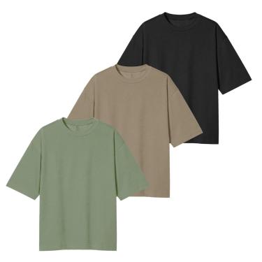 Imagem de Kit 3 Camisas Camisetas Algodão Egipcio Oversized Básico-Masculino
