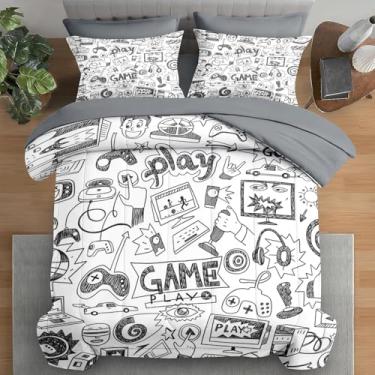 Imagem de Pamnest Jogo de cama solteiro, 5 peças, jogos de computador, preto para crianças e adultos, lençol com elástico, fronha e lençol com elástico, para decoração de quarto e cama